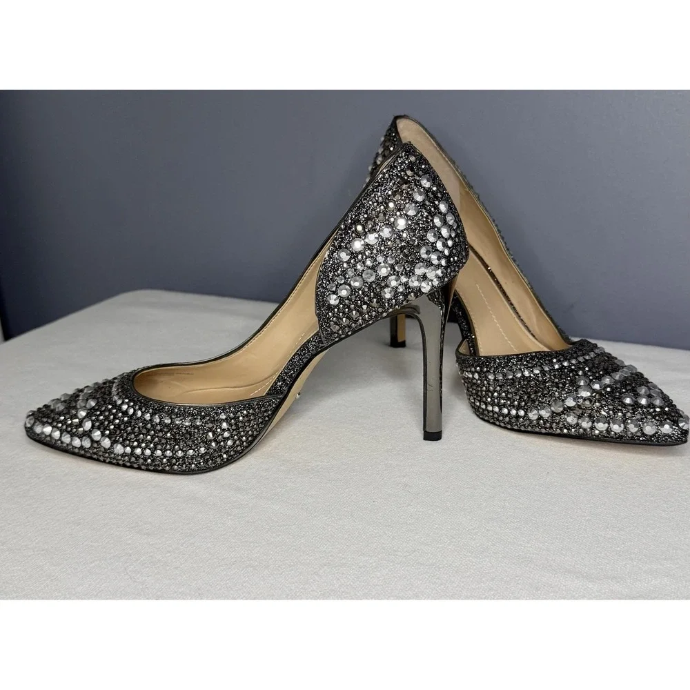 Gianni Bini Shoes 8.5 Silver Rhinestone Crystal D'Orsay Pointed Stiletto Pumps